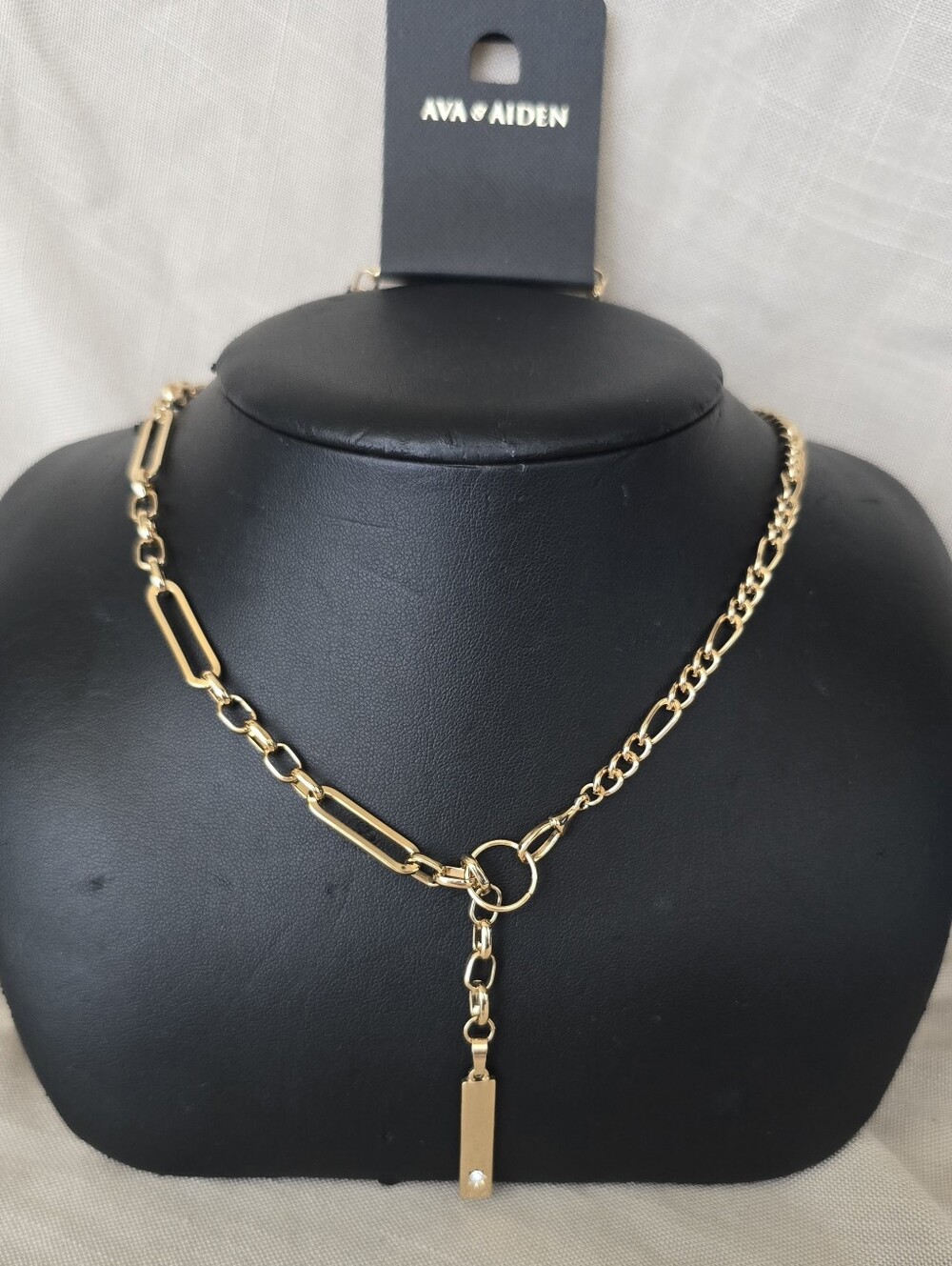 Ava & Aiden Gold Mixed-Link Drop Bar Necklace